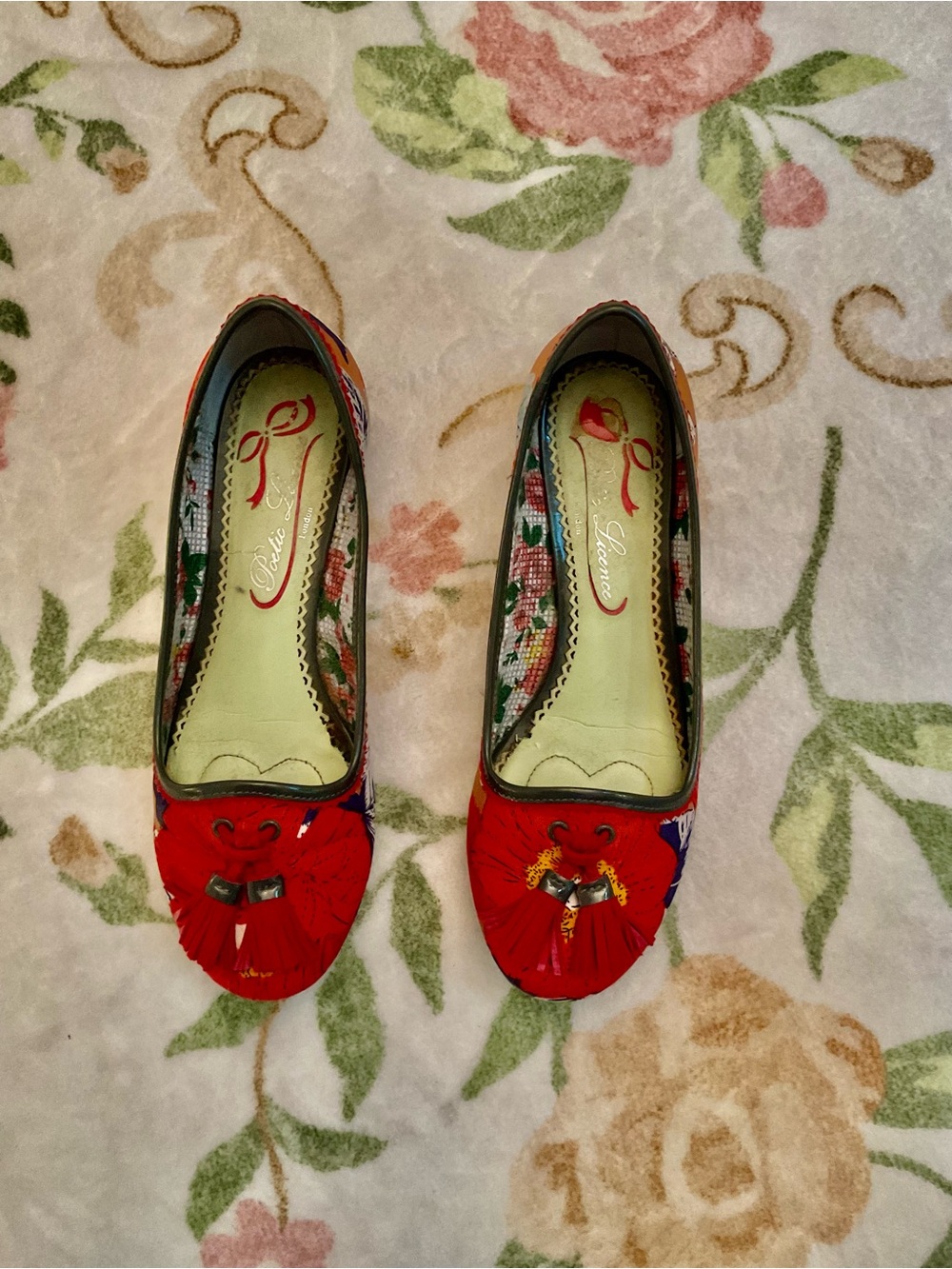 Poetic License Red Floral Tassel Slip-On Flats